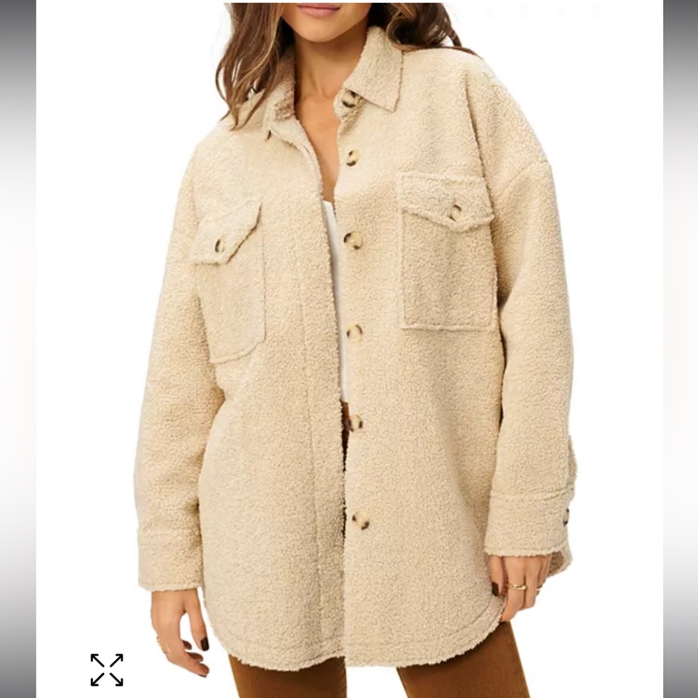 New  Good American Sherpa Shirt Jaket